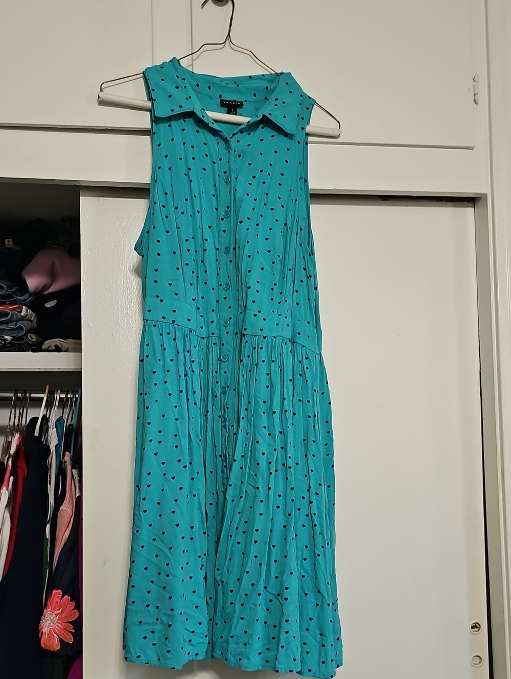 torrid Teal Sleeveless Collared Midi Dress with Heart Dot Print